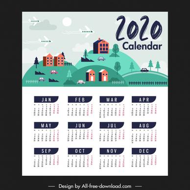 2020 calendar template countryside landscape theme classical design