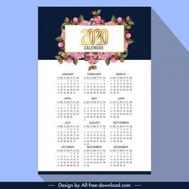 2020 calendar template elegant flora decor