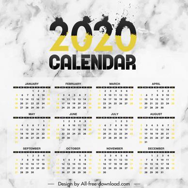 2020 calendar template modern grunge ink number decor