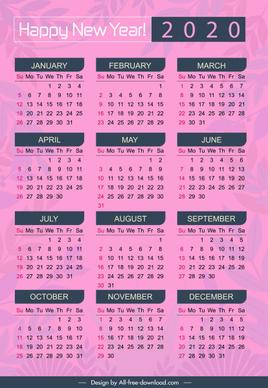 2020 calendar template simple violet plain blurred leaves