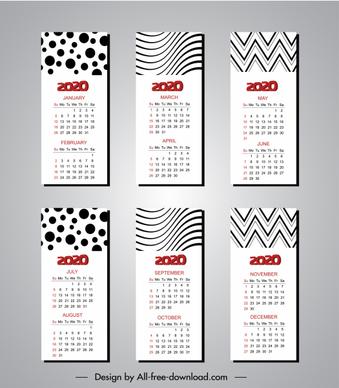 2020 calendar templates modern abstract black white decor