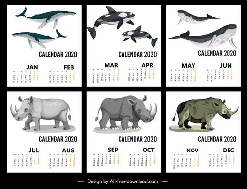 2020 calendar templates wild animals icons decor