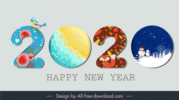 2020 new year banner colorful number seasonal elements