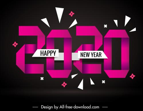 2020 new year banner dark decor origami numbers