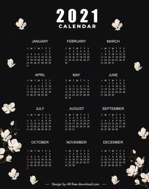 2021 calendar template black dark design floras decor