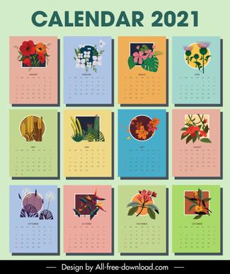 2021 calendar template botanical plants decor