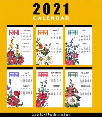 2021 calendar template colorful classic botany decor
