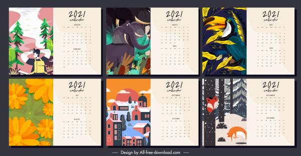 2021 calendar template colorful classic decor life themes