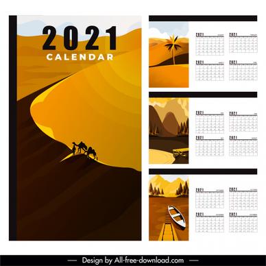 2021 calendar template desert lake river scenes decor