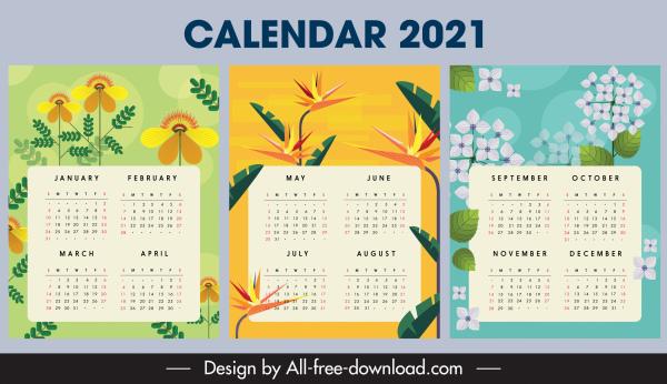 2021 calendar template floral plant decor
