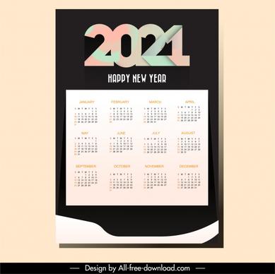 2021 calendar template modern contrast plain decor