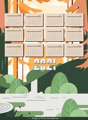2021 calendar template natural forest elements decor