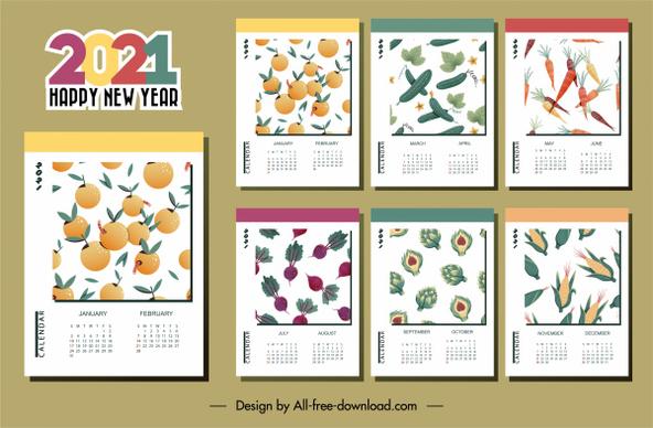 2021 calendar template vegetables fruits theme