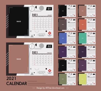 2021 calendar templates modern flat plain geometric decor