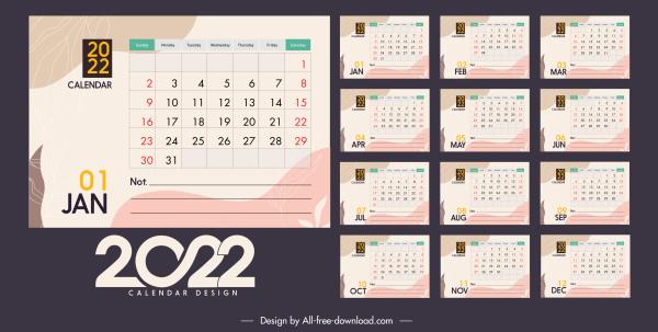 2022 calendar template classical flat decor