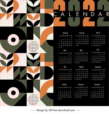 2022 calendar template dark flat abstract decor