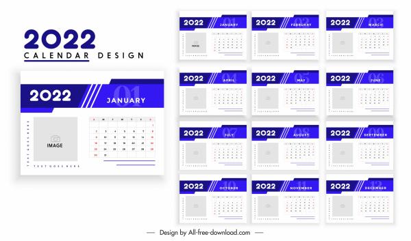 2022 calendar template elegant bright blue white plain