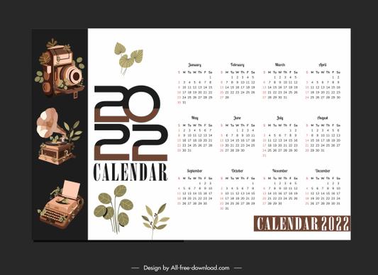 2022 calendar template elegant classic devices sketch