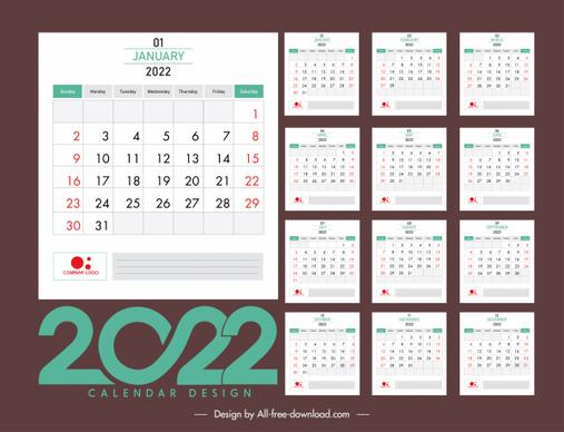 2022 calendar template elegant contrast classic plain