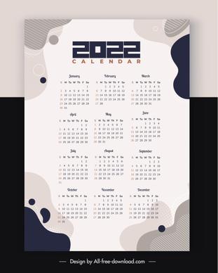 2022 calendar template plain white deformed shapes decor