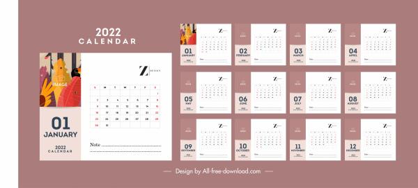 2022 calendar template simple bright classic flat decor