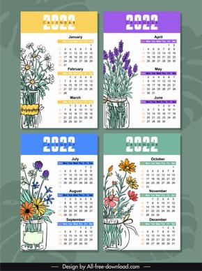 2022 calendar templates colorful classic botanical handdrawn