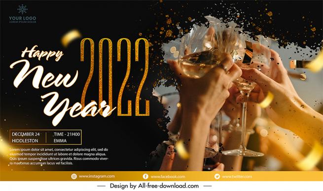 2022 new year banner template happy joyful cheering design