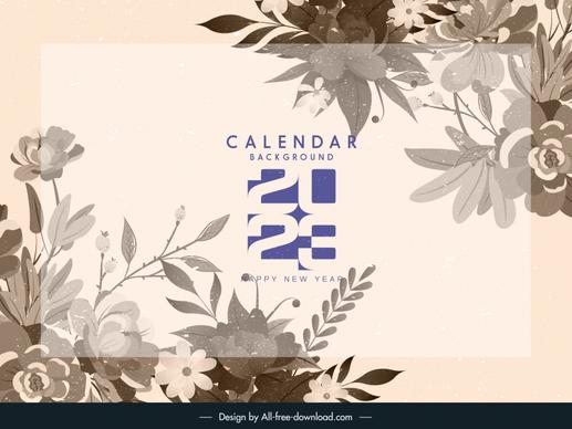 2023 calendar backdrop template elegant classical floral decor