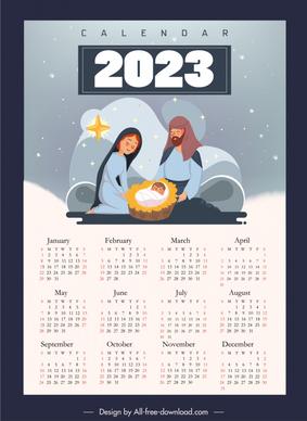 2023 calendar template jesus christ newborn theme cartoon  design