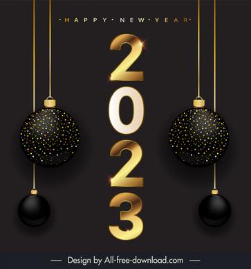  2023 new year banner template modern luxury shiny numbers bauble balls decor 
