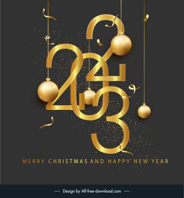 2023 text happy new year xmas banner template elegant luxury golden hanging texts bauble balls decor