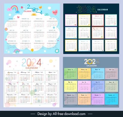 2024 calendar templates collection elegant flat design