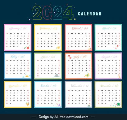 2024 colorful calendar templates contrast flat frames 