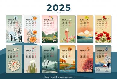 2025 calendar templates collection elegant classical nature elements