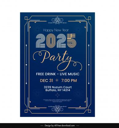2025 new year party invitaion card template elegant symmetry
