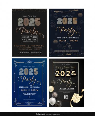 2025 new year party invitaion card templates collection elegant dark decor