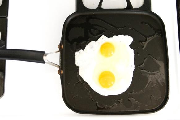 2 sunny side up eggs cooking on skillet