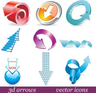 decorative arrow icons modern shiny colored 3d shapes