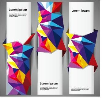 3d colored shapes banners vector set