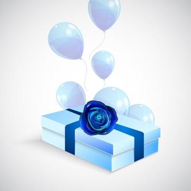 3d gift box background blue design shiny balloon ornament