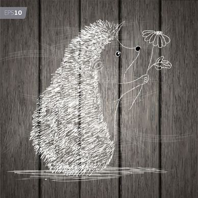 3d hand drawn porcupine on wooden background