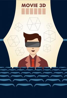 3d movie background human cubes icons theatre atmosphere