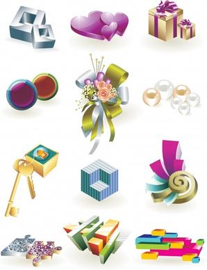 decorative icons collection elegant modern 3d shapes