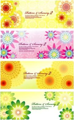 4 colorful flowers vector background