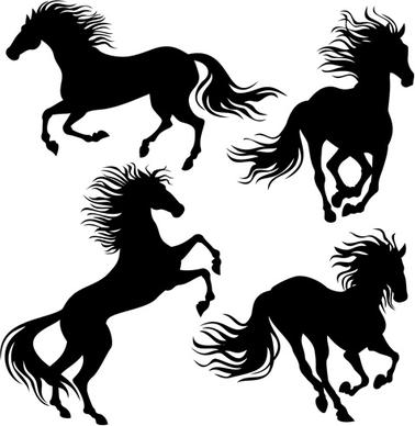 4 kind running horse vector silhouette