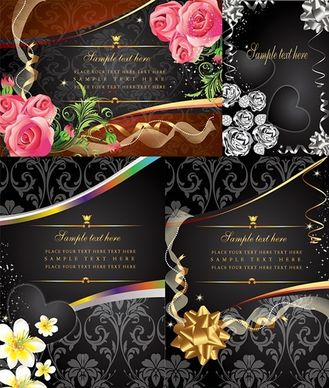 romance card templates luxury dark golden flowers hearts