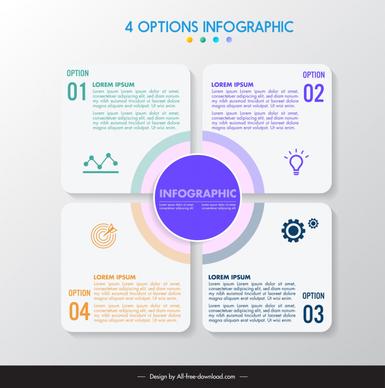 4 options infographic template squares circle shapes connection