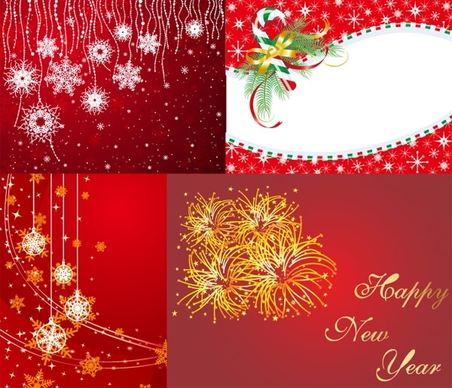4 red christmas and new year vector
