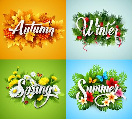 4 seasons beautiful flower labels vector