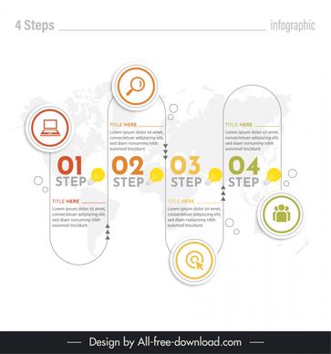 4 steps infographic design elements flat lines global map